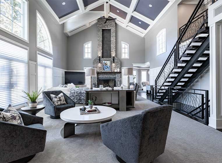 Grey and blue living room